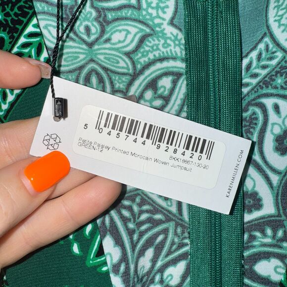 Karen Millen Petite Paisley Printed Morocain Woven Jumpsuit - Green 8 - Picture 10 of 12